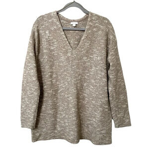 J Jill Pure Jill Tan Beige Cotton Blend Knit V-neck Top Sweater